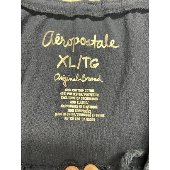 Aeropostale Short Sleeve Navy Top Crochet Detail Elastic Hem Ruffle Boho Y2K - Picture 4 of 9